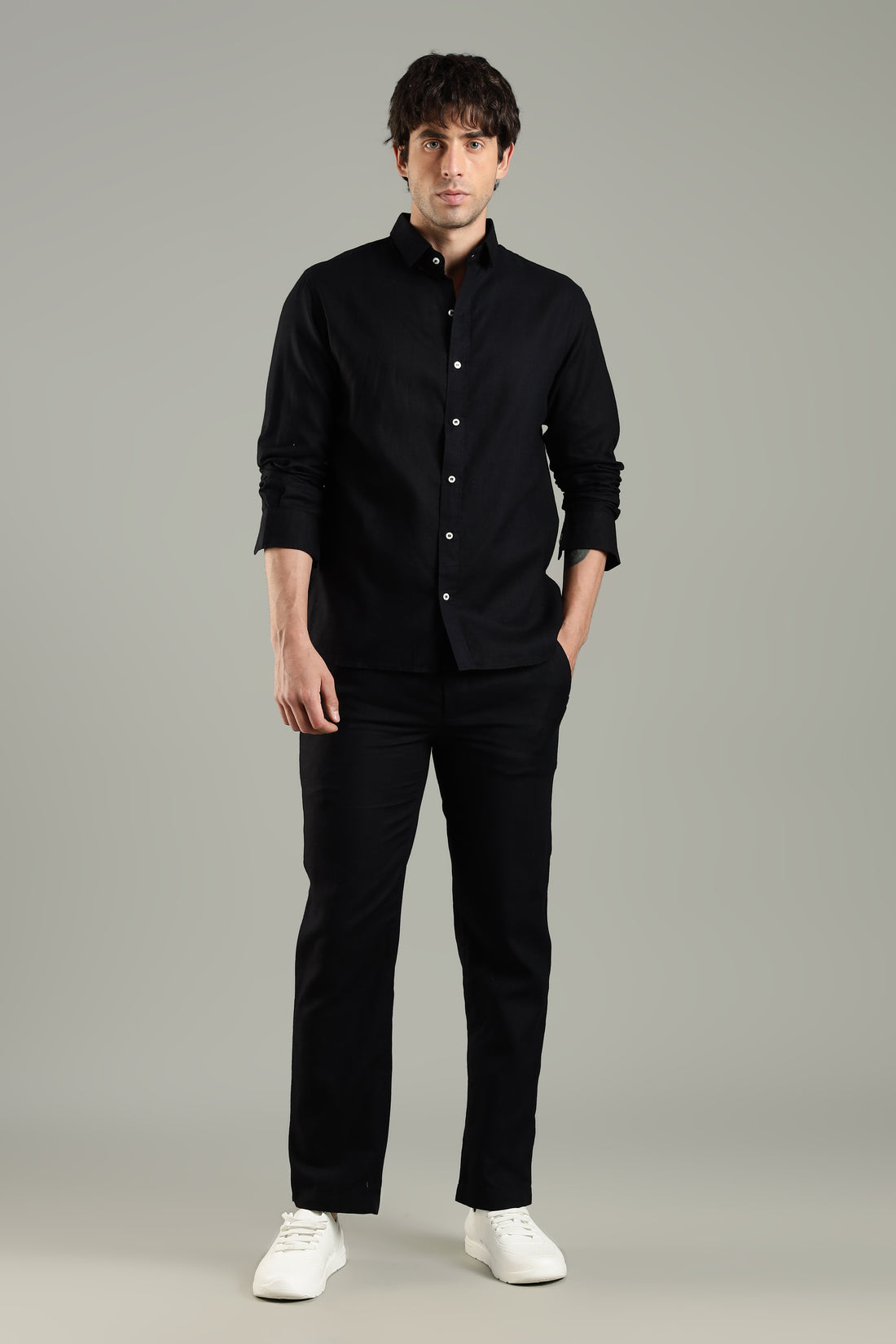 Prime Linen Top & Bottom Set Black