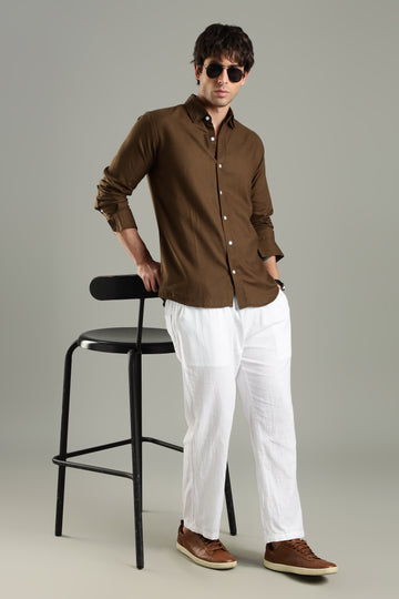 Prime Linen Top & Bottom Set Brown & White