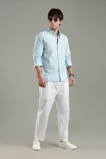 Prime Linen Top & Bottom Set Sky & White