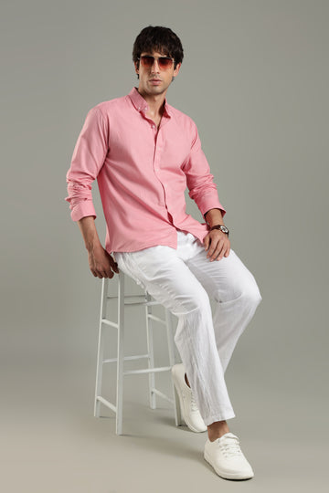 Prime Linen Top & Bottom Set Pink & White