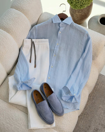 Men's Exclusive Linen Pair Sky & White