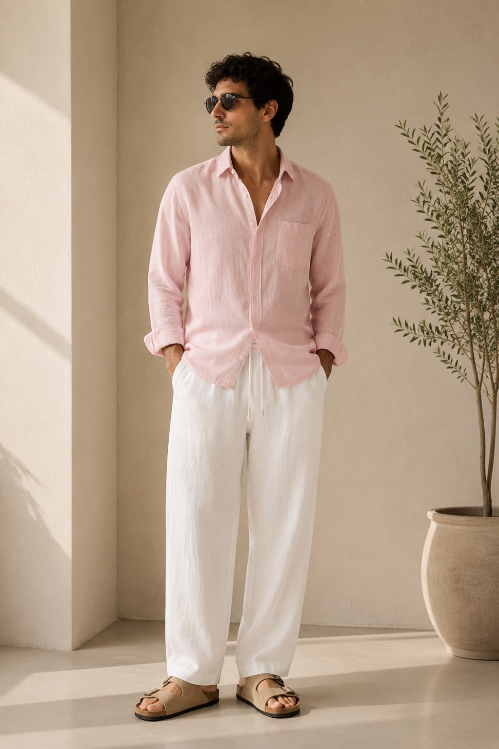 Mediterranean Linen Top & Bottom Set