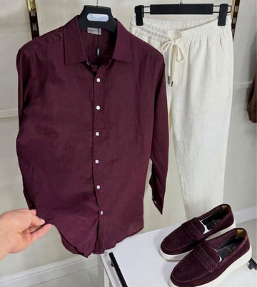 Linen Ease Top & Bottom Set Wine & White – Everyday Luxe