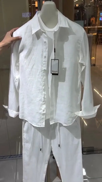 Signature Linen Top & Bottom Set - White